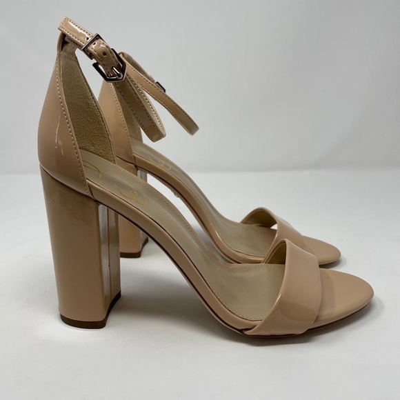 NIB Sam Edelman Yaro Ankle Strap Block Heel Sandals in Patent Beige Blush - Picture 7 of 13
